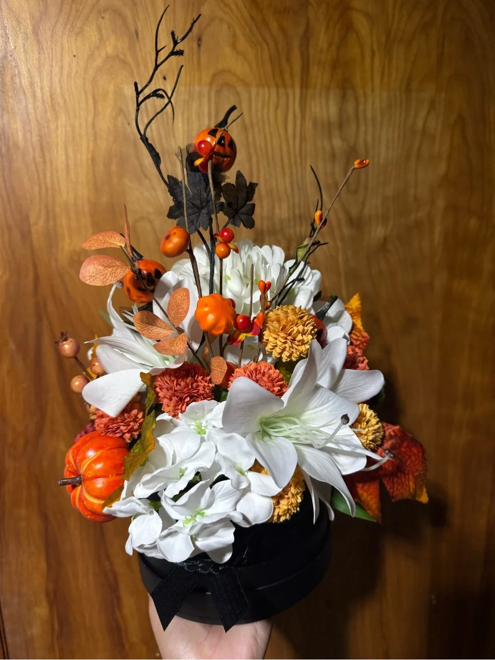 Handmade Halloween Fall Floral Arrangement with Pumpkins – Autumn Centerpiece